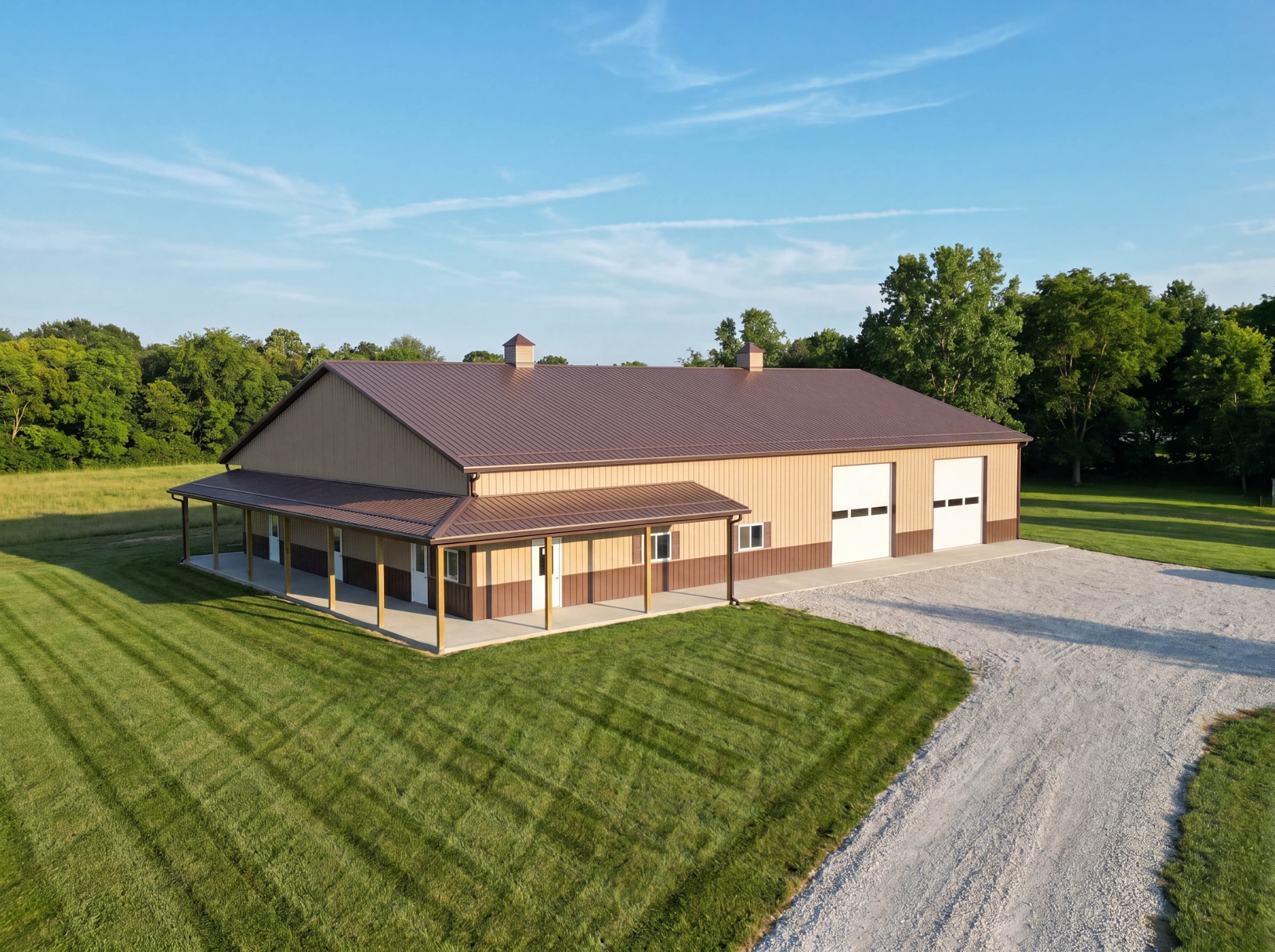Large building visualized on a rural commercial property